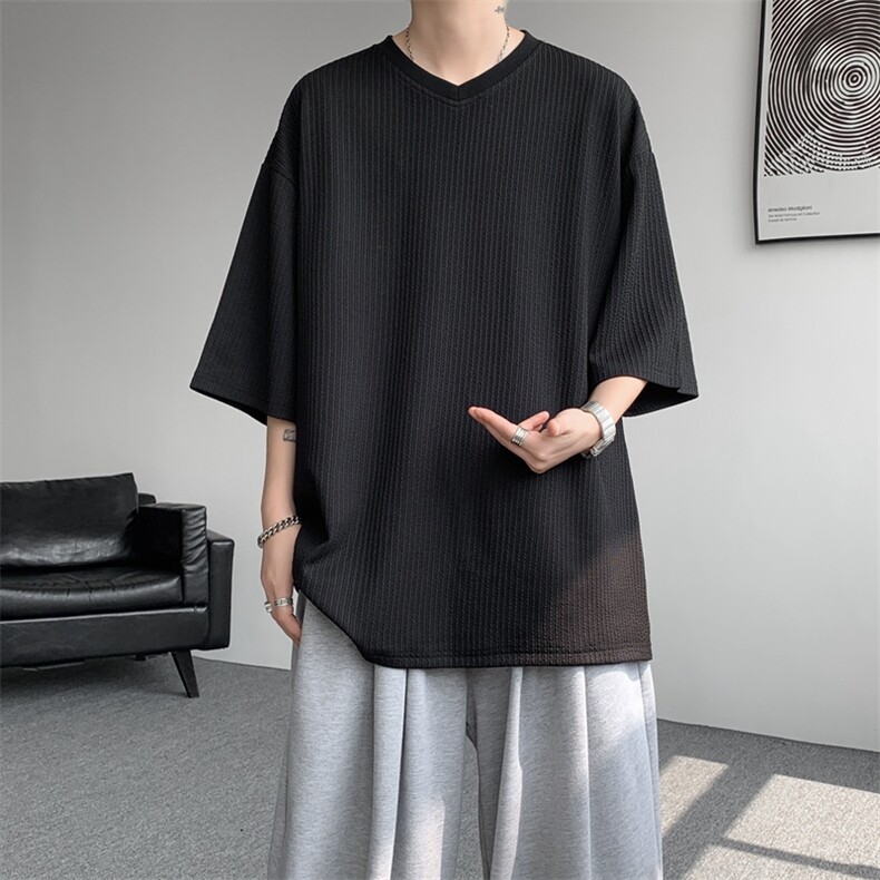 8XL-M短袖肌理感冰丝凉感T恤特大码鸡心领半袖纯色体恤DX1216/P28,男装T恤,电商B238