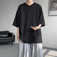 8XL-M短袖肌理感冰丝凉感T恤特大码鸡心领半袖纯色体恤DX1216/P28，男装T恤，电商B238