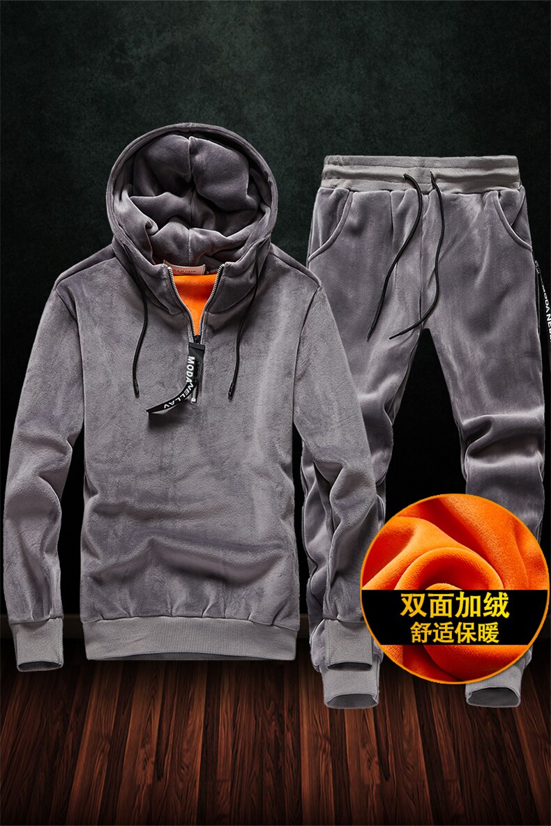 青少年金丝绒休闲运动套装男士加绒加厚卫衣冬天外套DJ911TP70,男装卫衣,电商A102