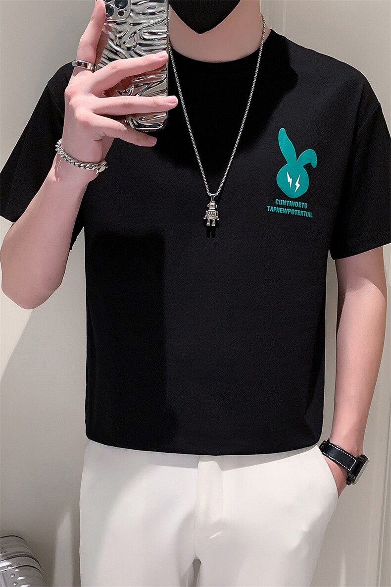TX24-P38夏季T恤男短袖半截袖新款男装上衣痞青年半袖-黑1控58,男装T恤,电商D327