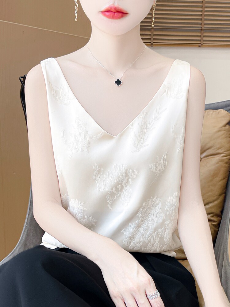 背心吊带女内夏季提花新款宽松缎面无袖外穿打底上衣,针织衫/毛衣,绒宛羊绒