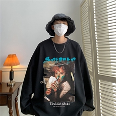 ！22秋季新款宽松大码港风人物涂鸦华夫格圆领卫衣HW9065-p30，男装卫衣，星座508（原C305）