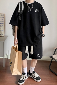 套装！华夫格套装男T恤短裤两件套大码港风TZ113-P50图片