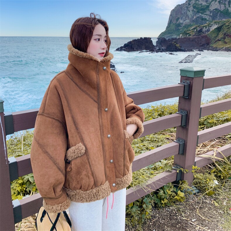 2C217现货皮毛一体羊羔毛外套款号8101P235K358,女装短外套,2C217