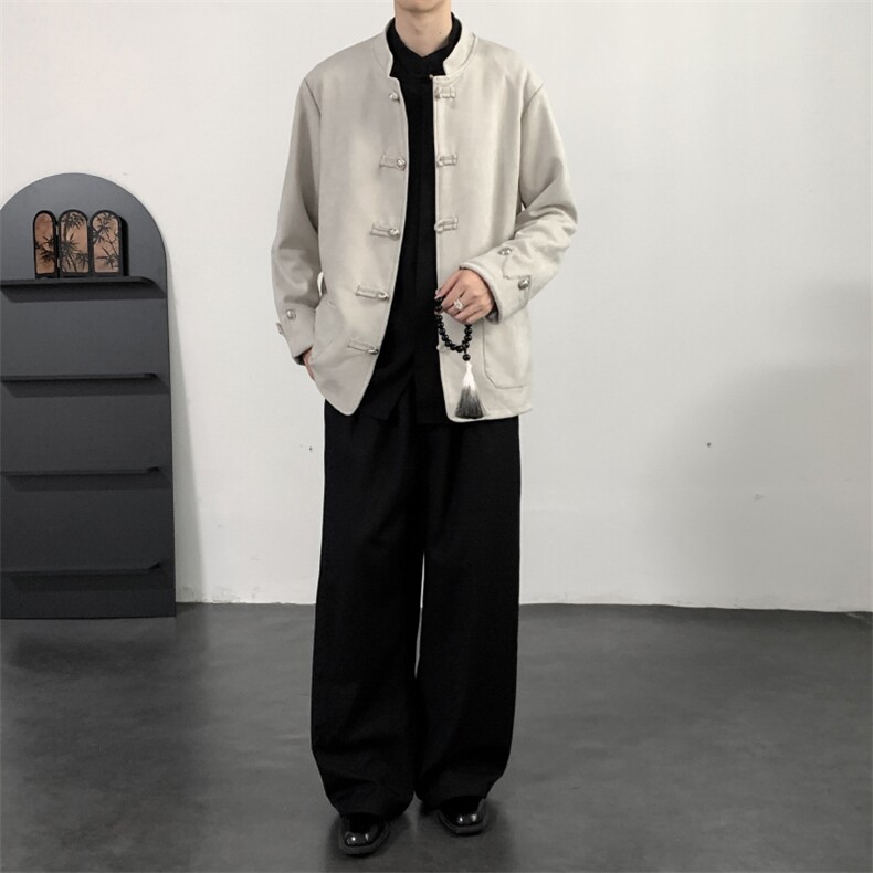 2025秋装新中式复古盘扣唐装夹克外套麂皮绒质感中山装2521-P128,男装夹克,电商A057