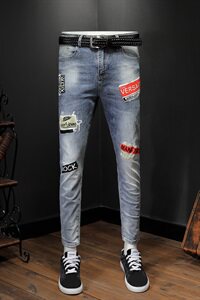 2021夏季薄款印花牛仔裤男潮牌修身小脚裤九分裤QT6027-89063图片