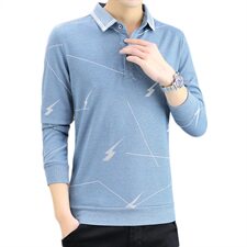 秋季韩版长袖商务polo衫男棉t恤卫衣男翻领衬衫领粉色9661P37，男装Polo衫，星座1207