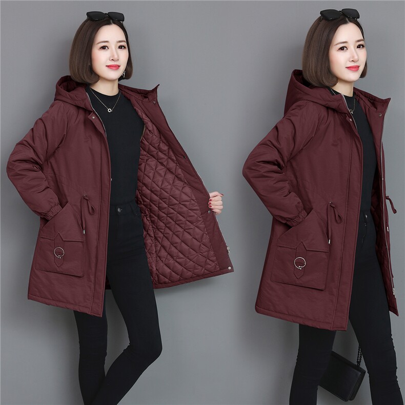 派克服女秋冬舒适中长款休闲贴身女款气质纯色外套,女装棉衣/棉服,曼沙奕珂