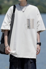 8XL-M高品质纯棉美式复古宽松简约百搭学院风短袖T恤上衣男DX343，男装T恤，电商D206-1