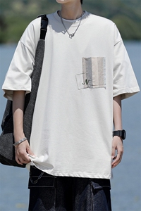 8XL-M 高品质纯棉美式复古宽松简约百搭学院风短袖T恤上衣男DX343图片