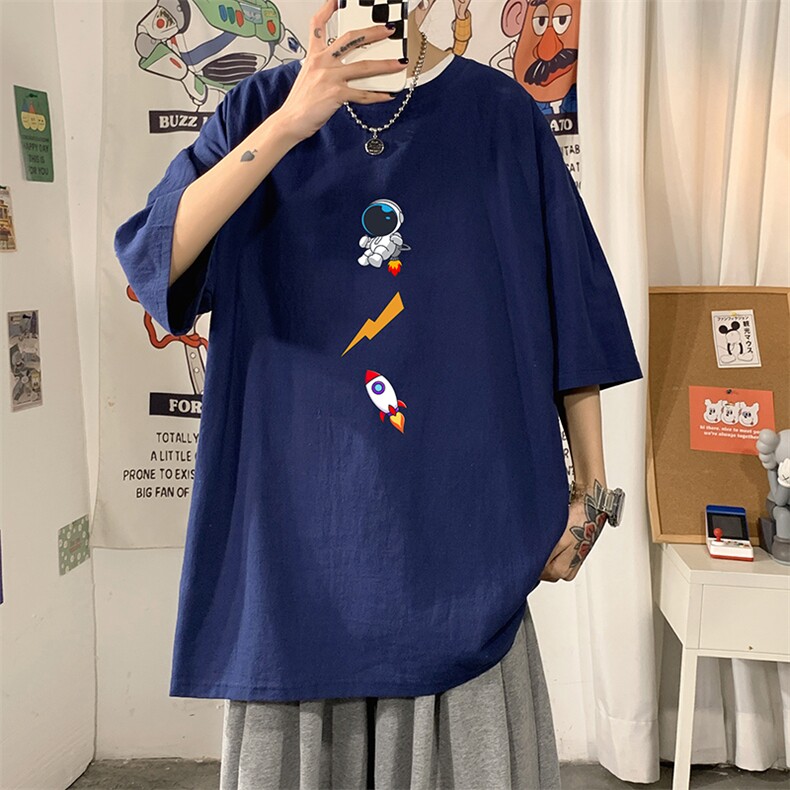 YT26165-P30亚麻短袖t恤男大码五分袖男宽松七分袖海报风,男装T恤,电商A040