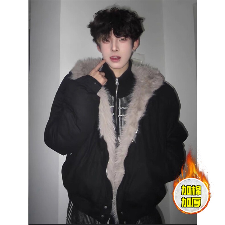 现货高品质美式高街冬季重磅硬挺短款座山雕毛领棉衣男女加厚外套，男装棉衣，电商A486