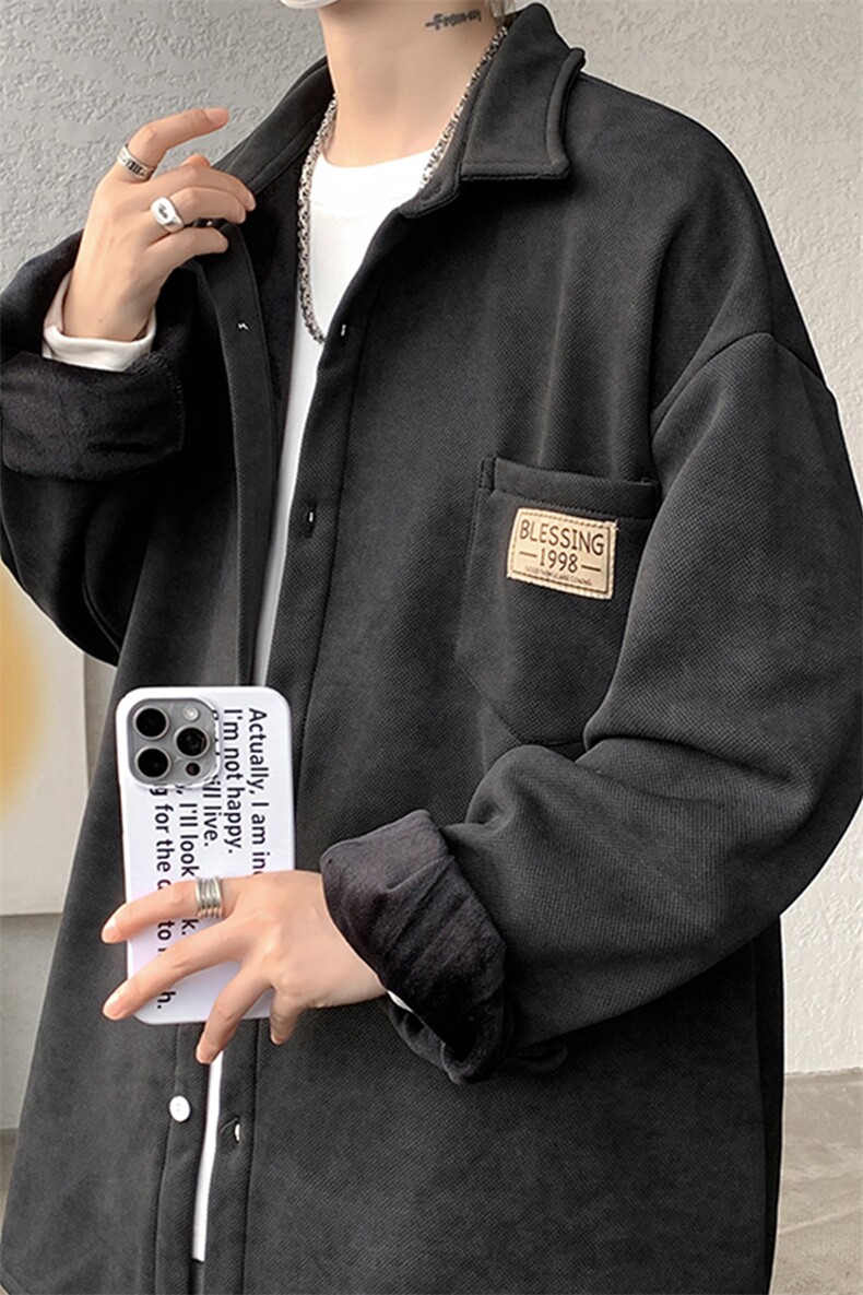 8XL-M秋冬款加绒加厚衬衫男做旧脏脏保暖外套大码衬衣CS29002P65,男装衬衫,电商B312