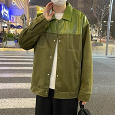 仿麂皮绒拼接夹克男韩版休闲设计轻熟风撞色外套上衣潮HH677P55，男装夹克，星座1013-5
