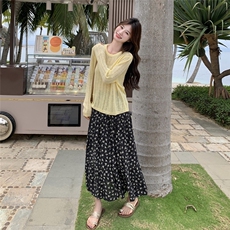 韩系慵懒风减龄针织衫套装裙女法式复古碎花半身裙两件套，女装套装/套裙，2C166