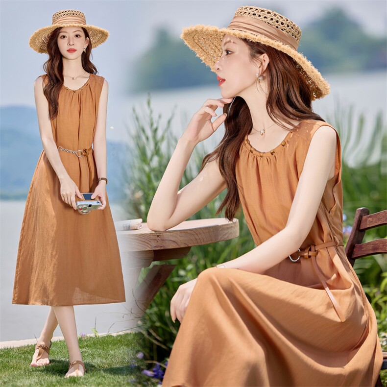 法式高级感气质连衣裙女2026夏季新款巨好看独特漂亮无袖收腰裙子，女装连衣裙，美沁