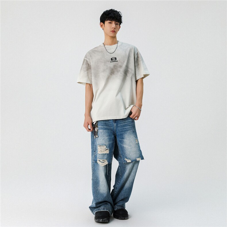 2025新款潮牌短袖宽松韩版印花扎染工艺T恤T8815/P5588,男装T恤,星座202