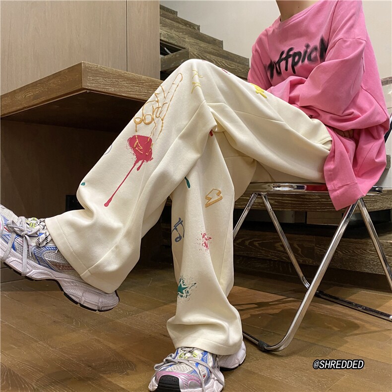 美式2023秋季新款彩绘发泡印花宽松休闲裤B315-K23411-p50控68,男装休闲裤,电商B315