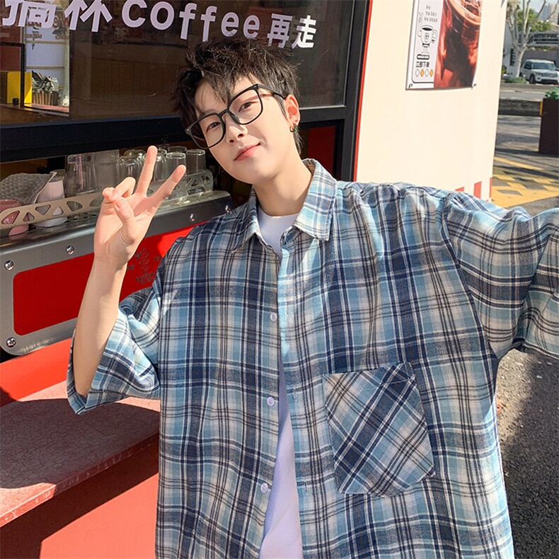 短袖衬衫男夏季新款格子磨毛衬衣DX002-特批26无差价,男装T恤,星座214-3