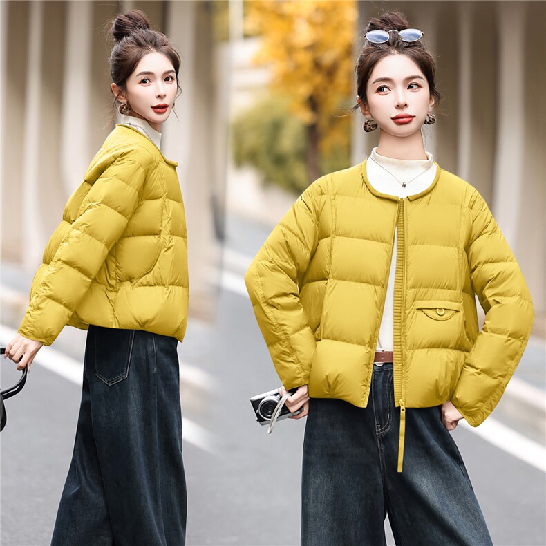 小个子羽绒服女圆领90绒轻便保暖外套2025秋冬新款女装外套韩版潮，女装羽绒服，意芙