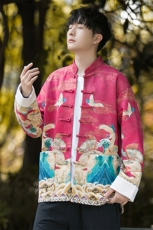 大自然景风盘扣改良潮鹿皮绒数码印花唐装外套男女款JK96，男装民族服装，星座305A（原312A-1）