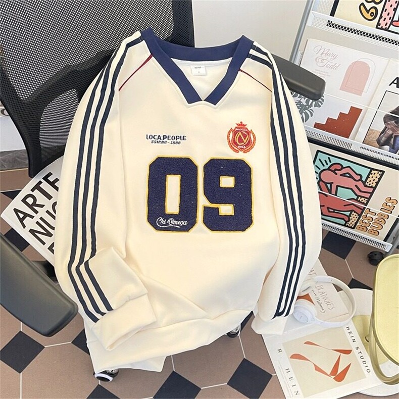 美式重磅嘻哈卫衣男女2025春季新款V领球衣情侣装宽松外套W1455,男装卫衣,星座601-1