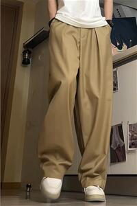 卡其色西裤休闲阔腿垂坠感直筒宽松西装裤韩系男女裤子 D510/P60图片