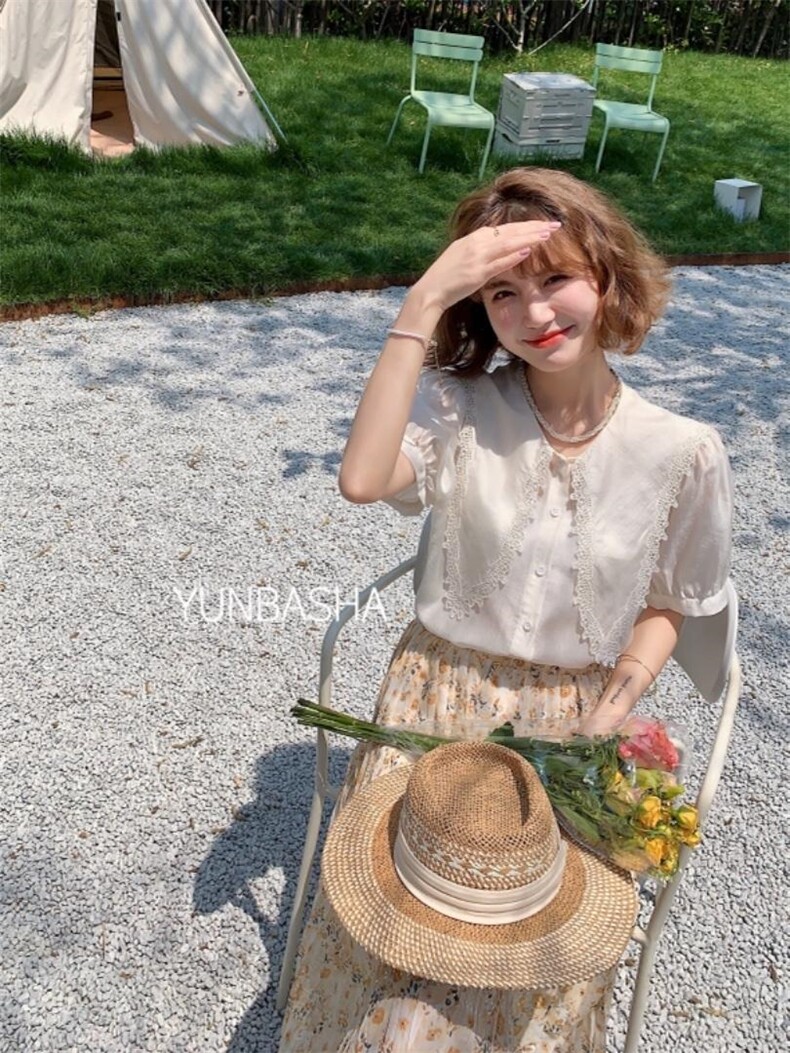 2022韵芭莎夏季新款法式尖尖领上衣，其它，韵芭莎