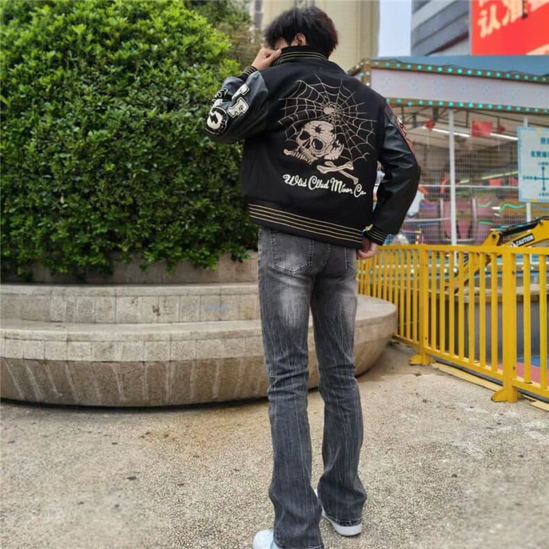 1506/QF9030/P109自主夹棉加厚东洋黑骷髅棒球棉服夹克男短款,男装夹克,星座1506