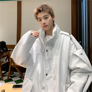 pu皮棉服男冬季美式复古高街派克服加厚设计感机车棉衣 D337 P138图片