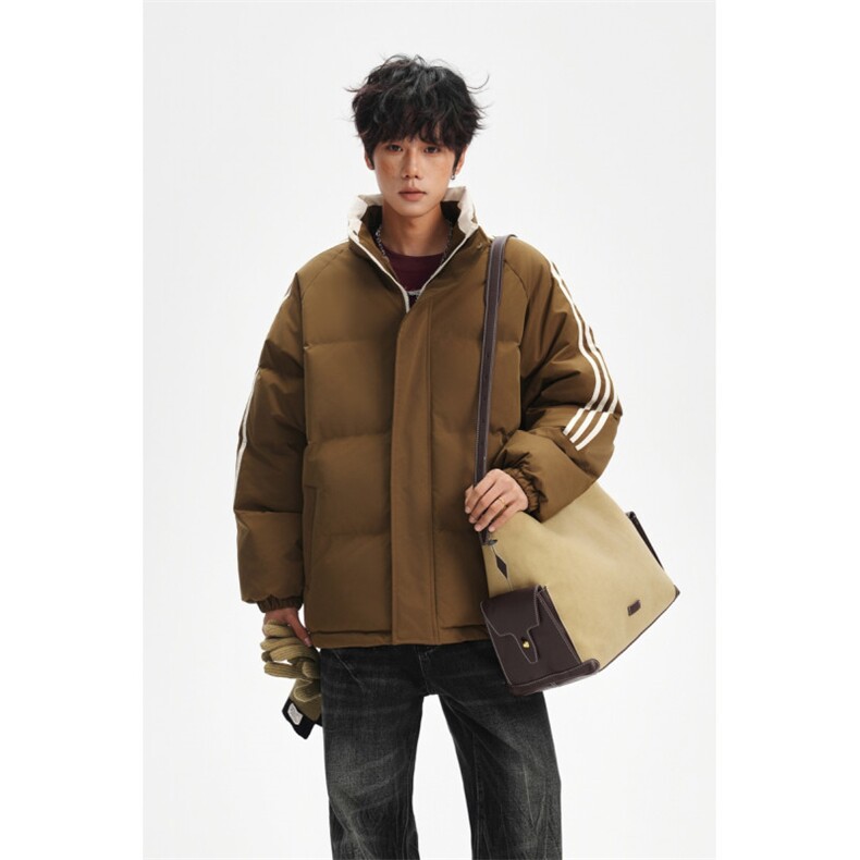 ！冬季条纹五防立领加绒加厚棉衣情侣撞色棉服外套MY7777-P68图片