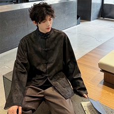 现货男士秋冬麂皮绒夹克翻袖立领外套竹叶烫金JK1818-P110控158，男装夹克，电商A021