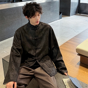 现货男士秋冬麂皮绒夹克翻袖立领外套竹叶烫金JK1818-P110控158图片