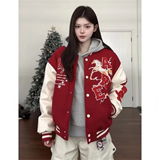 有货。马年毛巾绣外套男女2026新款休闲棒球服W6947-P67，女装短外套，星座412-3