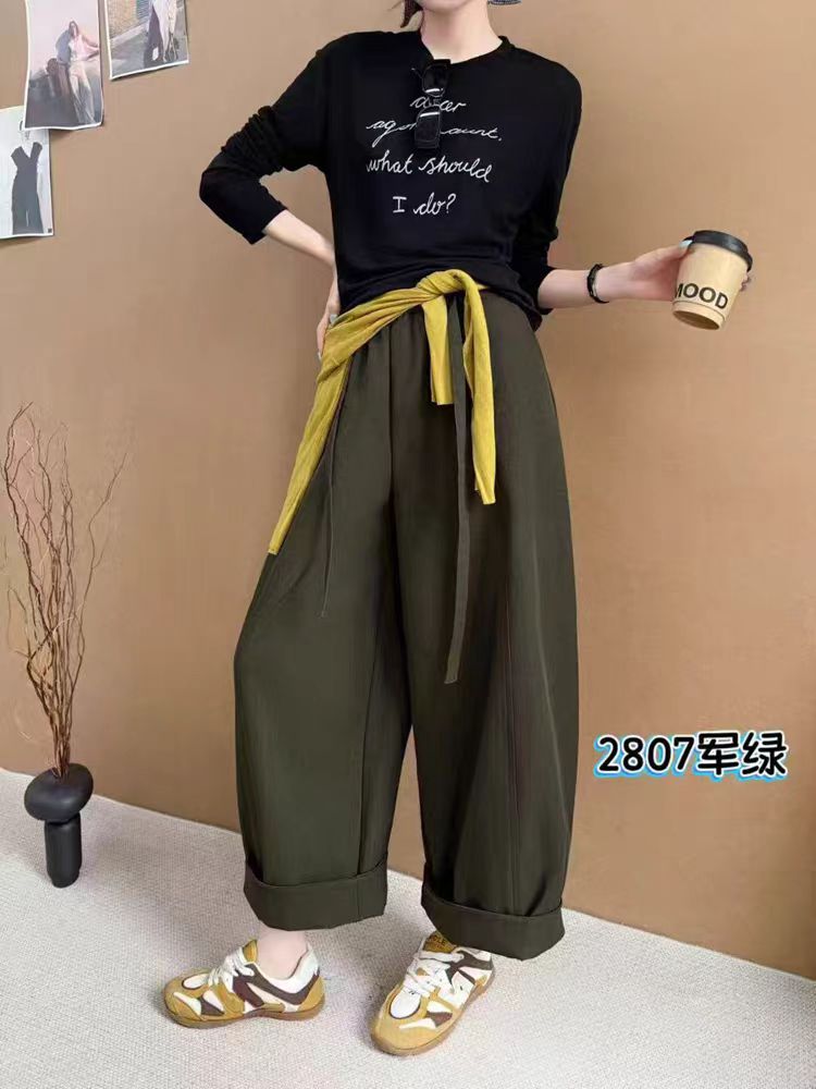 2025舒适百搭简约设计感慵懒弯刀裤,女装休闲裤,湘姗