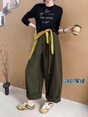 2025舒适百搭简约设计感慵懒弯刀裤，女装休闲裤，湘姗