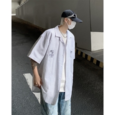 F338-P43夏季新款日系复古短袖衬衫男潮牌宽松休闲百搭衬衣现货，男装衬衫，星座512-6