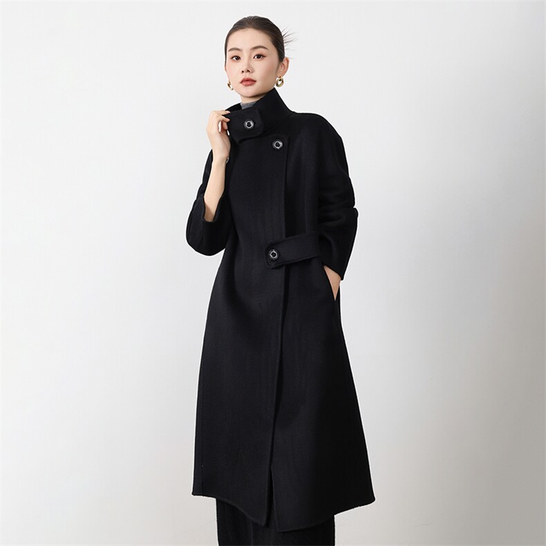 双面毛呢外套女士春秋冬季2025年新款休闲小个子中长呢子大衣,女装双面呢大衣,贝源羊绒