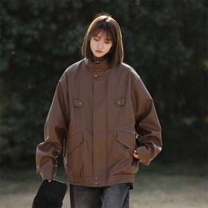 春季数据款 机车PU皮夹克翻领宽松男女同款外套 6622-P78图片