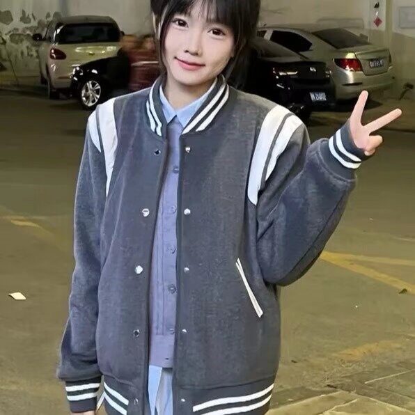 灰色短款毛呢外套男秋冬美式复古夹棉棒球服高级感加厚飞行员夹克,男装夹克,星座1210-1