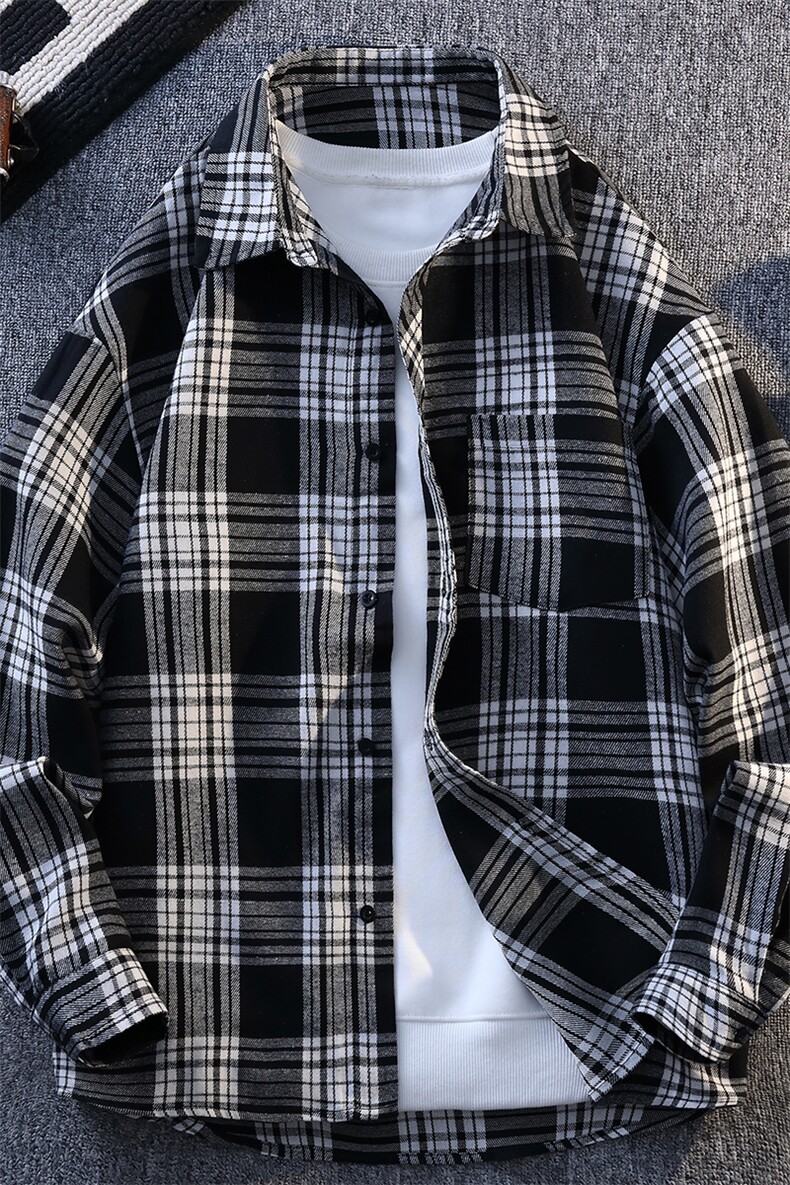 时尚潮流复古格子大码翻领长袖衬衫内搭外套C2167-P32【特价】,男装衬衫,电商A007