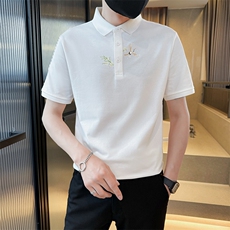 主推款2025夏季新款仙鹤印花风短袖T恤翻领Polo衫男T6077-P48，男装T恤，电商D342