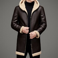 MJ-889冬季海宁男式羊毛皮草男连帽仿皮毛一体修身颗粒绒风衣P318，男装风衣，电商B360