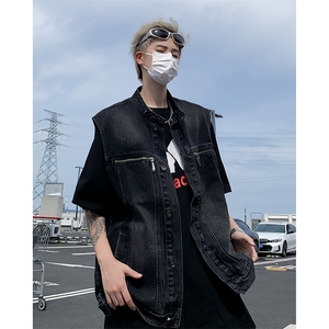 秋款男牛仔立领马甲工装拉链背心牛仔无袖坎肩外套MJ606 P65图片