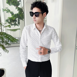 301A-1/H502/P55 男士秋季新款韩版修身纯色长袖衬衫男工艺款衬衣图片