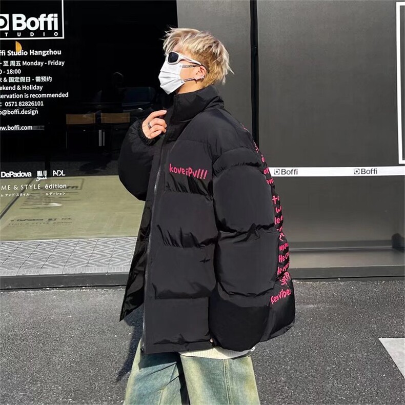 字母印花棉衣男冬季美式宽松加厚羽绒棉服W170-P88图片