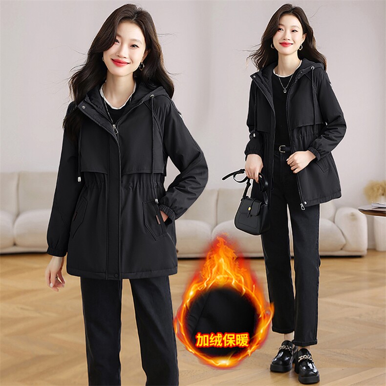 加绒加厚派克服外套女中长款2025冬季新款收腰显瘦连帽工装风棉服,女装棉衣/棉服,以桐