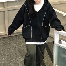 抖音得物高品质秋冬美式高街重磅结构辑明线纹理连帽卫衣外套W111，男装卫衣，电商A486