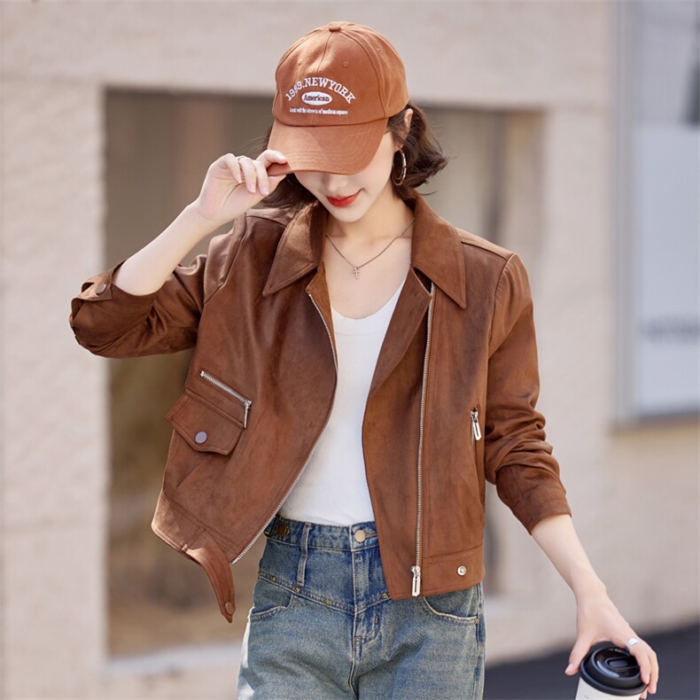 欧货鹿皮绒短外套女春秋2025新款时尚爆款小个子机车服夹克上衣,女装短外套,意芙