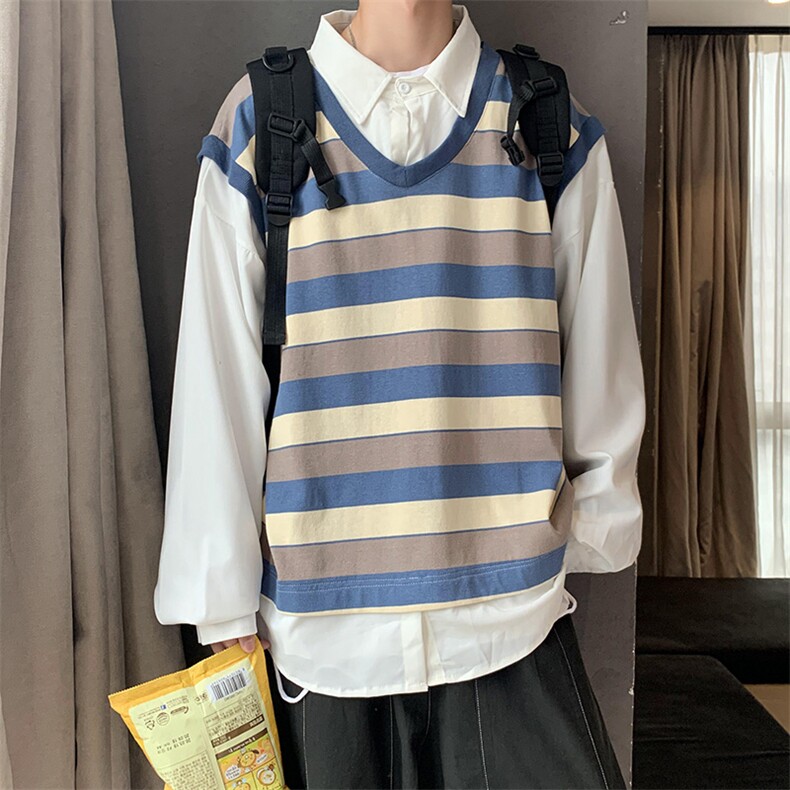 910A-DY19秋装假两件条纹拼接卫衣小清新情侣上衣男,男装卫衣,星座910A